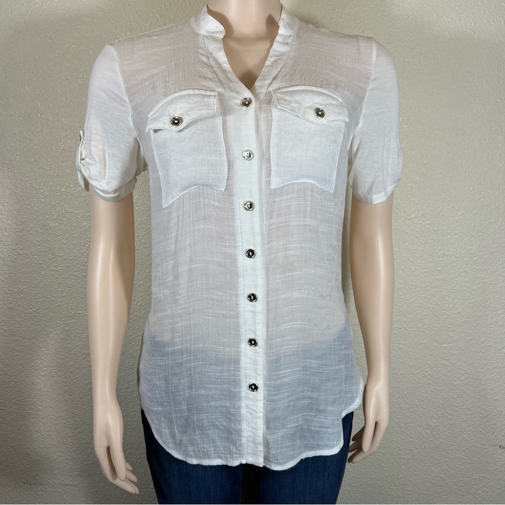 Women's Linen Blouse, white, Size S